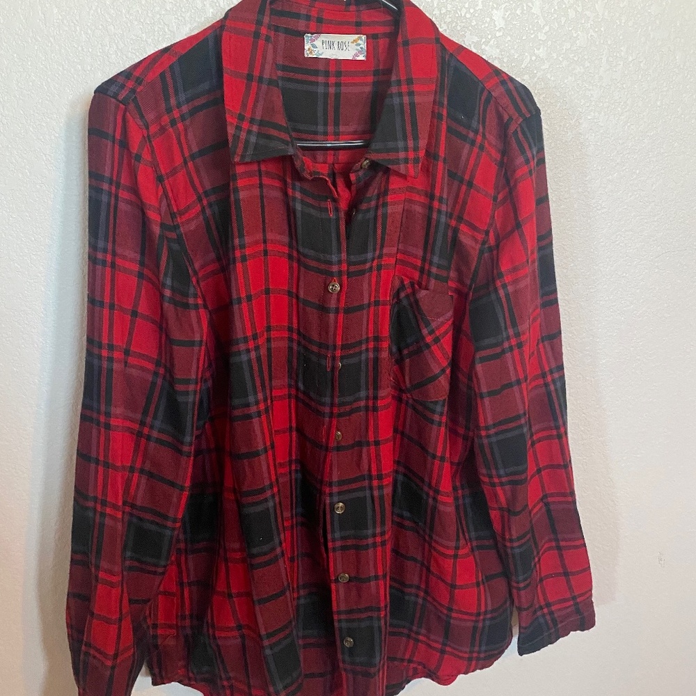 Red and black plaid button down